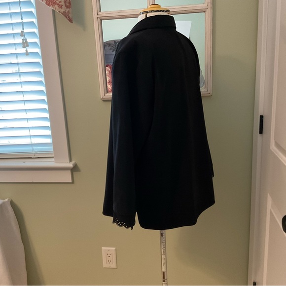 CARROLL REDD, BLACK OPEN LACE, FAUX VELOUR BLOUSE, SIZE: L - Picture 3 of 11